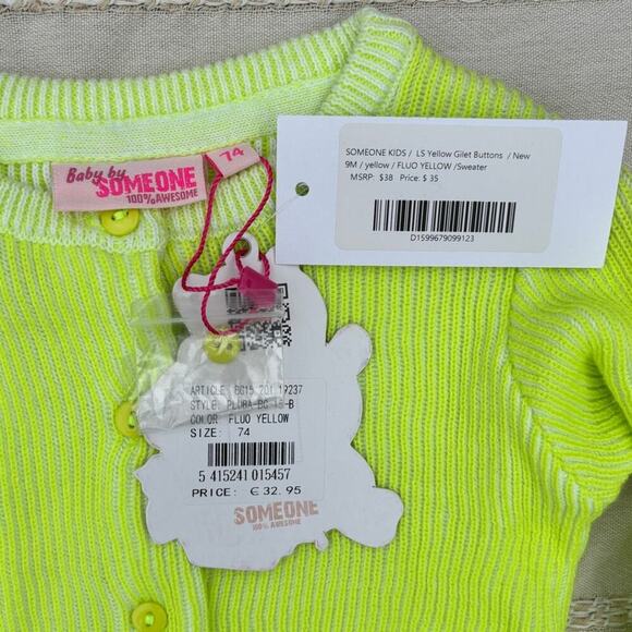 NWT‎ Neon Yellow Baby Cardigan, Ribbed, Soft, Size 9 Months - Picture 5 of 6
